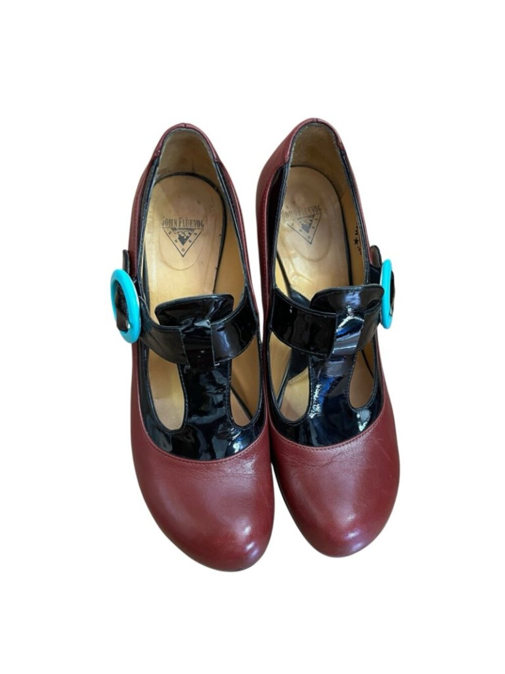 John Fluevog Arbus Leather T-Strap Heels In Red Women Sz 7.5 - Picture 2 of 15